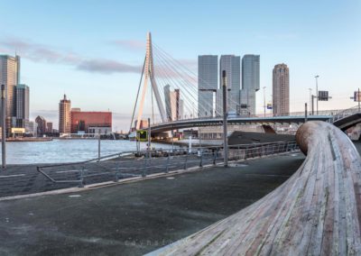 Steden. De Erasmusbrug in Rotterdam met de Kop van Zuid.