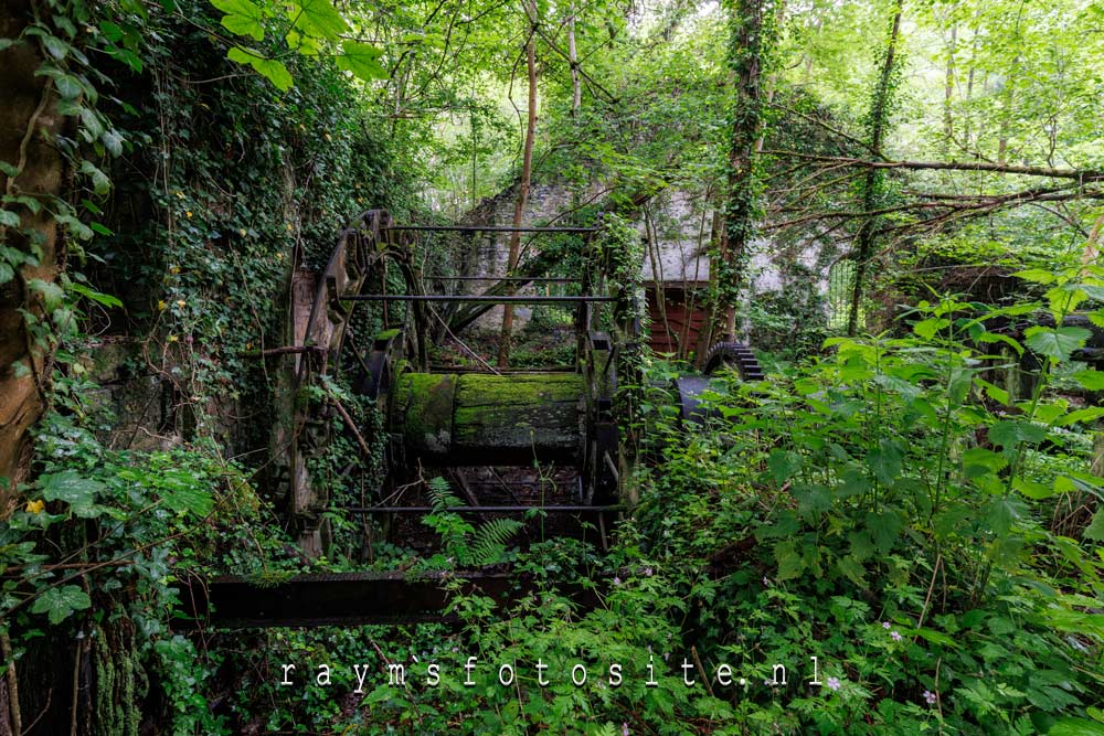 Restanten van een oude vergeten molen in het bos.