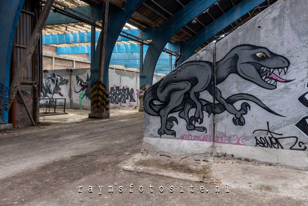 Gigantisch groot is deze verlaten fabriek met graffiti.